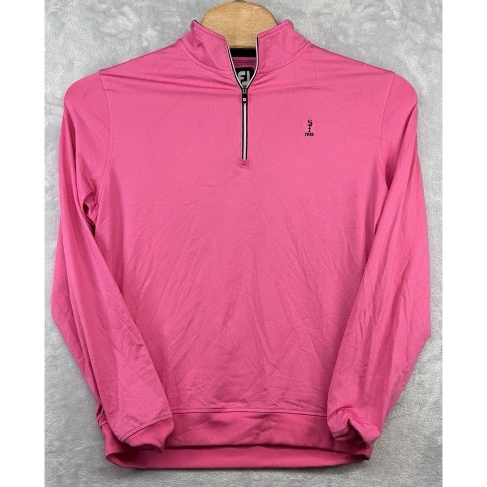 FootJoy FJ 1/4 Zip Long Sleeve Pink Shirt Club Logo Men's Size M - Picture 1 of 6